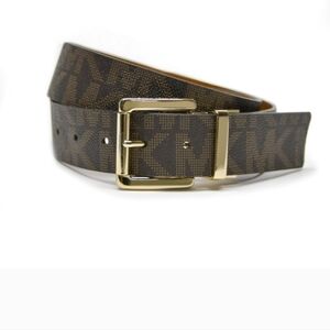 Michael Kors Womens Reversible Logo/ Brown Golden Buckle Belt 33 34 35